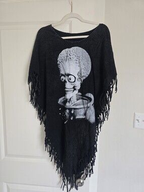 Mars Attacks Alien Brain Graphic Fringe Poncho Tunic Top